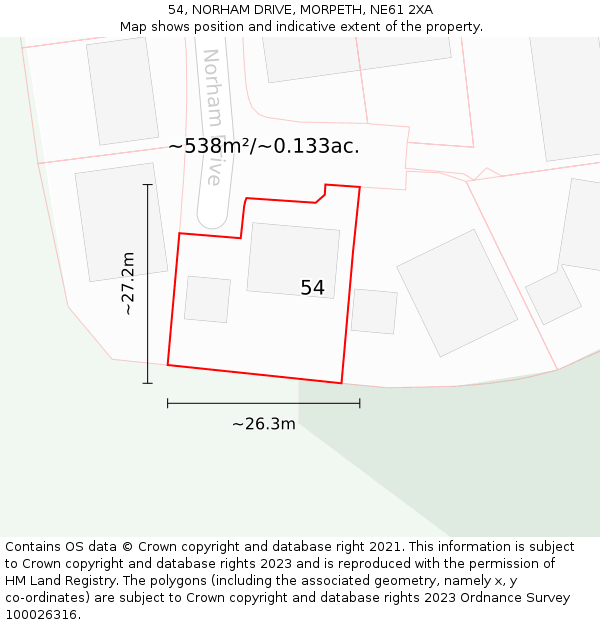 54, NORHAM DRIVE, MORPETH, NE61 2XA: Plot and title map