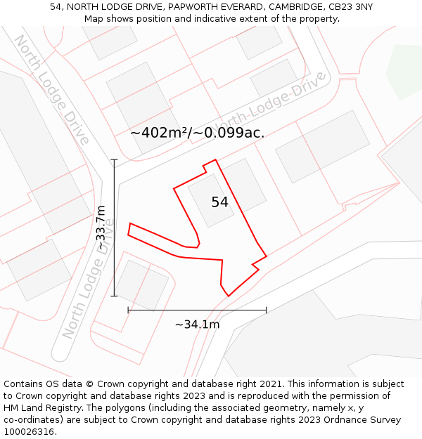 54, NORTH LODGE DRIVE, PAPWORTH EVERARD, CAMBRIDGE, CB23 3NY: Plot and title map