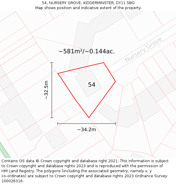 54, NURSERY GROVE, KIDDERMINSTER, DY11 5BG: Plot and title map