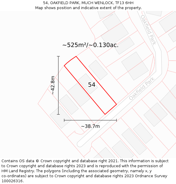 54, OAKFIELD PARK, MUCH WENLOCK, TF13 6HH: Plot and title map