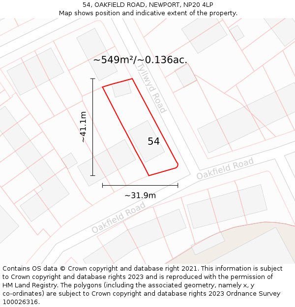 54, OAKFIELD ROAD, NEWPORT, NP20 4LP: Plot and title map