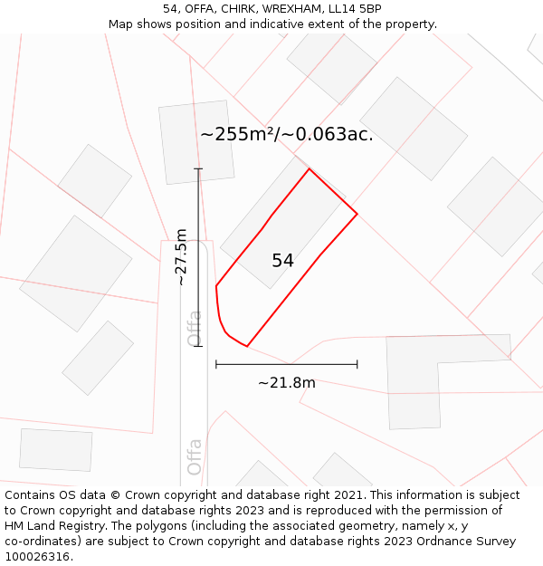 54, OFFA, CHIRK, WREXHAM, LL14 5BP: Plot and title map