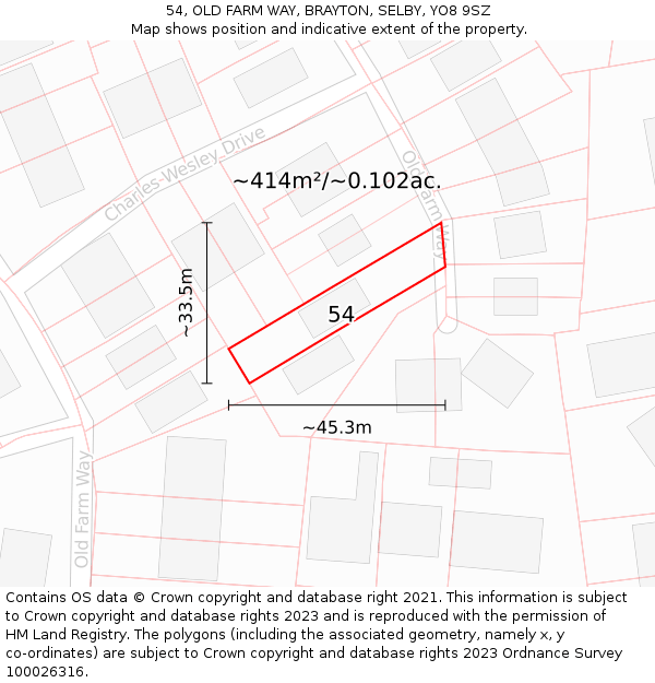54, OLD FARM WAY, BRAYTON, SELBY, YO8 9SZ: Plot and title map