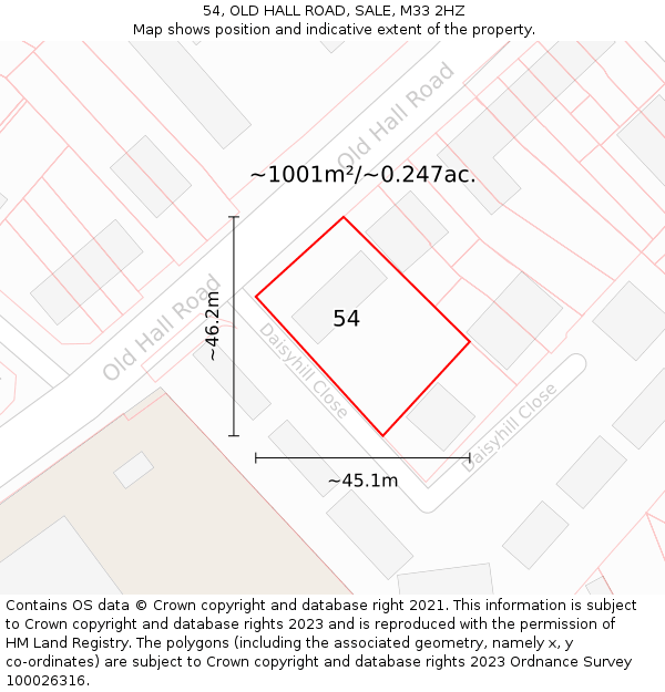 54, OLD HALL ROAD, SALE, M33 2HZ: Plot and title map