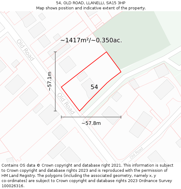 54, OLD ROAD, LLANELLI, SA15 3HP: Plot and title map