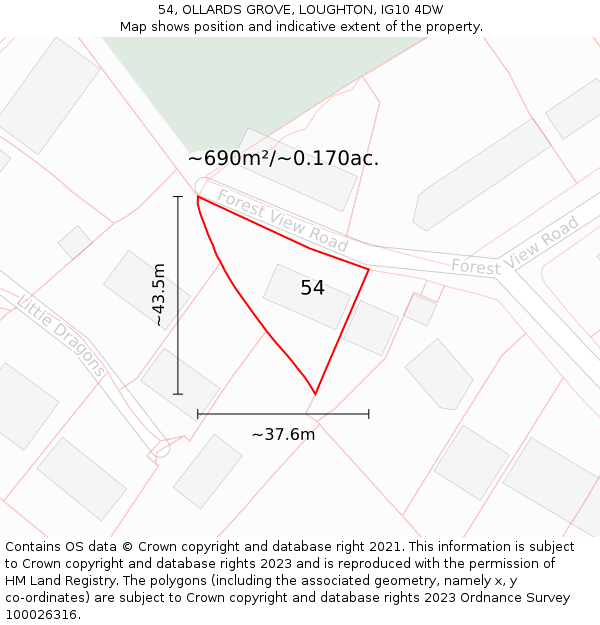 54, OLLARDS GROVE, LOUGHTON, IG10 4DW: Plot and title map