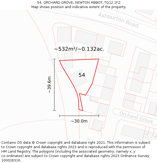 54, ORCHARD GROVE, NEWTON ABBOT, TQ12 1FZ: Plot and title map