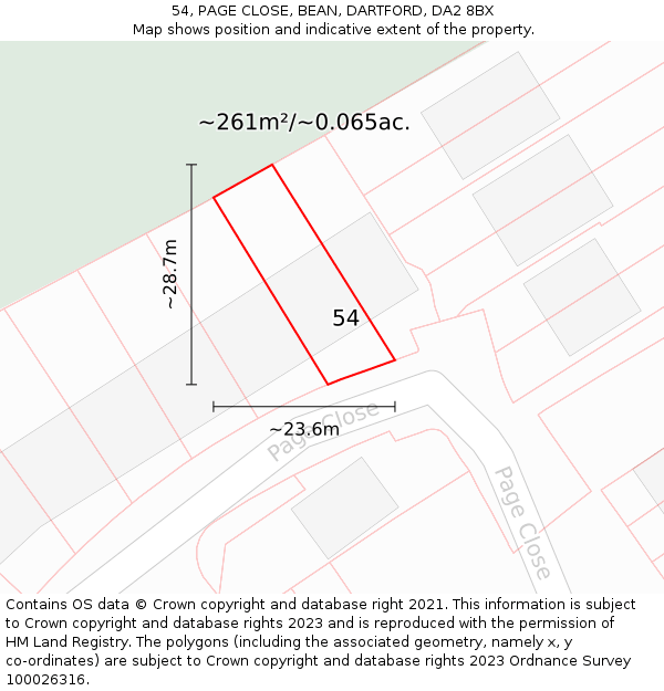 54, PAGE CLOSE, BEAN, DARTFORD, DA2 8BX: Plot and title map