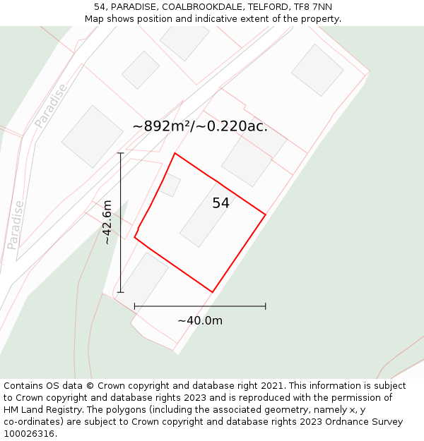 54, PARADISE, COALBROOKDALE, TELFORD, TF8 7NN: Plot and title map