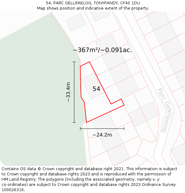 54, PARC GELLIFAELOG, TONYPANDY, CF40 1DU: Plot and title map