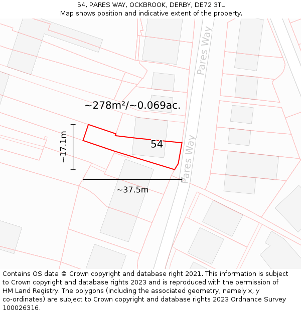 54, PARES WAY, OCKBROOK, DERBY, DE72 3TL: Plot and title map