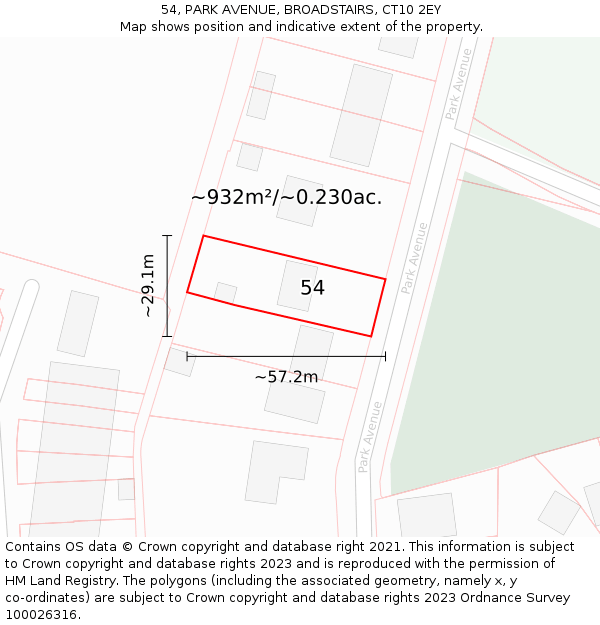 54, PARK AVENUE, BROADSTAIRS, CT10 2EY: Plot and title map