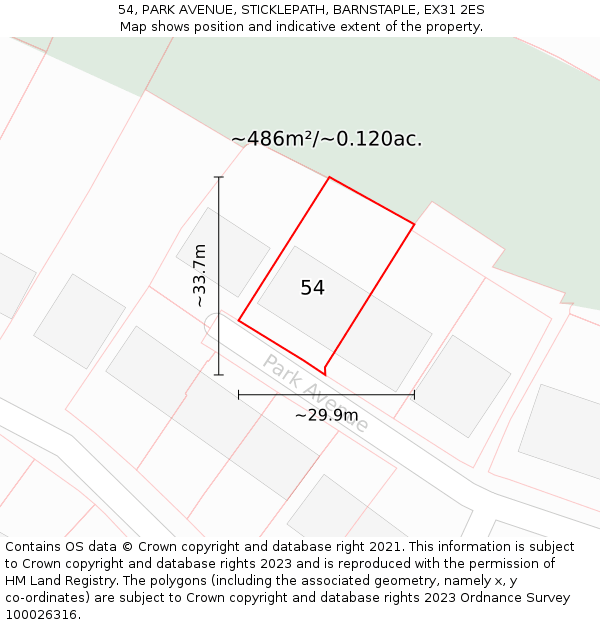 54, PARK AVENUE, STICKLEPATH, BARNSTAPLE, EX31 2ES: Plot and title map