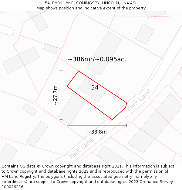 54, PARK LANE, CONINGSBY, LINCOLN, LN4 4SL: Plot and title map
