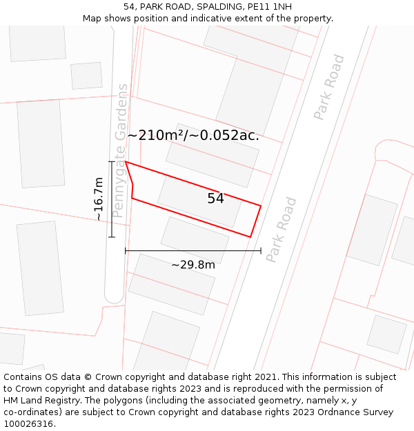 54, PARK ROAD, SPALDING, PE11 1NH: Plot and title map