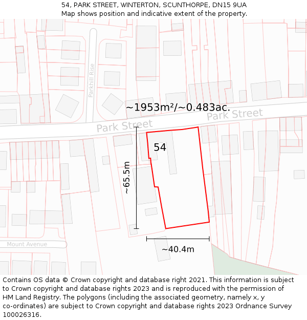 54, PARK STREET, WINTERTON, SCUNTHORPE, DN15 9UA: Plot and title map