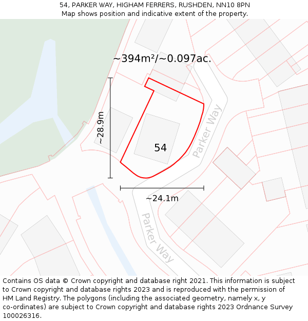 54, PARKER WAY, HIGHAM FERRERS, RUSHDEN, NN10 8PN: Plot and title map