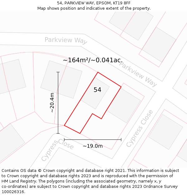 54, PARKVIEW WAY, EPSOM, KT19 8FF: Plot and title map