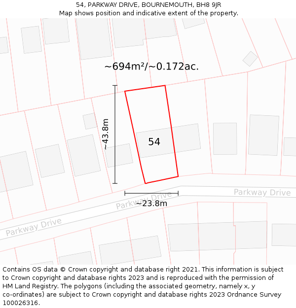 54, PARKWAY DRIVE, BOURNEMOUTH, BH8 9JR: Plot and title map