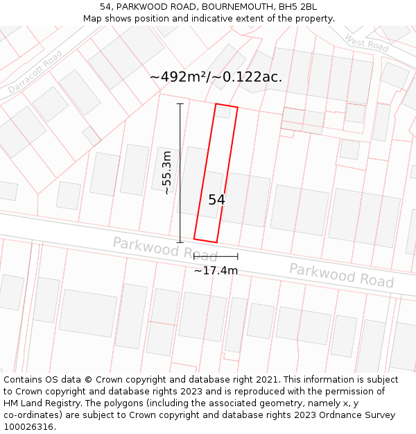 54, PARKWOOD ROAD, BOURNEMOUTH, BH5 2BL: Plot and title map