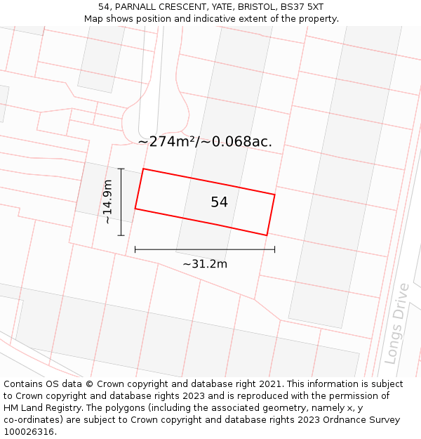 54, PARNALL CRESCENT, YATE, BRISTOL, BS37 5XT: Plot and title map