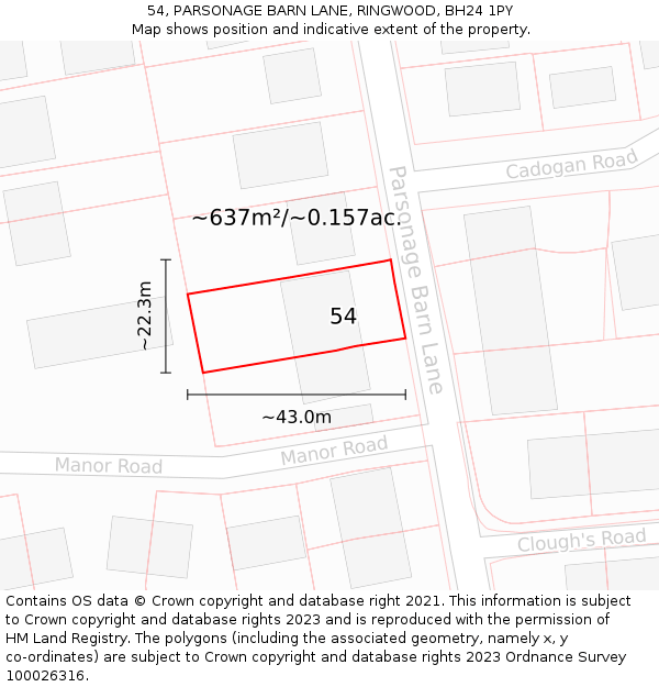 54, PARSONAGE BARN LANE, RINGWOOD, BH24 1PY: Plot and title map