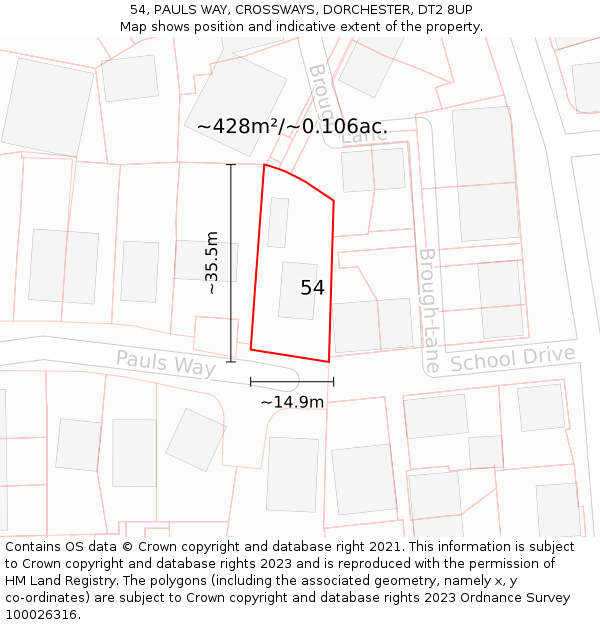 54, PAULS WAY, CROSSWAYS, DORCHESTER, DT2 8UP: Plot and title map