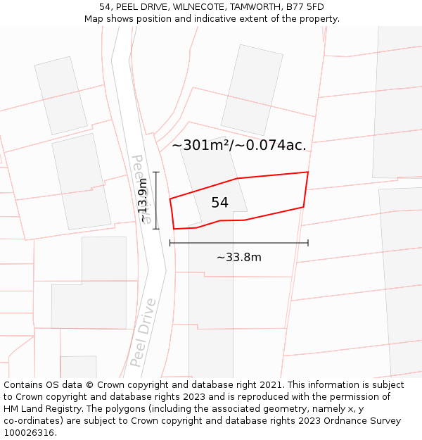 54, PEEL DRIVE, WILNECOTE, TAMWORTH, B77 5FD: Plot and title map