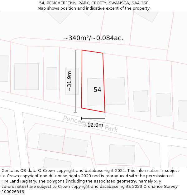 54, PENCAERFENNI PARK, CROFTY, SWANSEA, SA4 3SF: Plot and title map