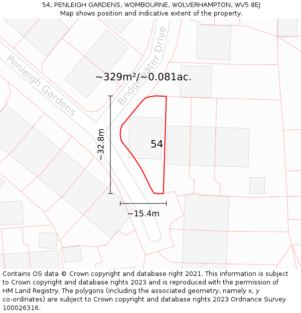 54, PENLEIGH GARDENS, WOMBOURNE, WOLVERHAMPTON, WV5 8EJ: Plot and title map