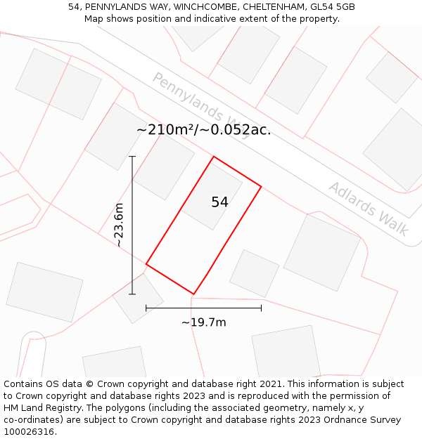 54, PENNYLANDS WAY, WINCHCOMBE, CHELTENHAM, GL54 5GB: Plot and title map