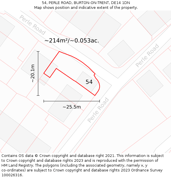 54, PERLE ROAD, BURTON-ON-TRENT, DE14 1DN: Plot and title map