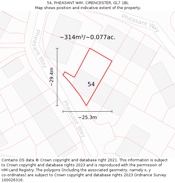 54, PHEASANT WAY, CIRENCESTER, GL7 1BL: Plot and title map