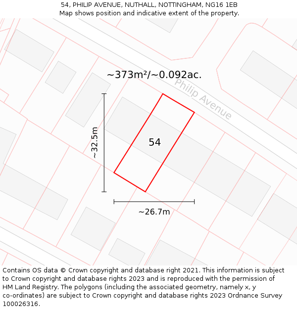 54, PHILIP AVENUE, NUTHALL, NOTTINGHAM, NG16 1EB: Plot and title map