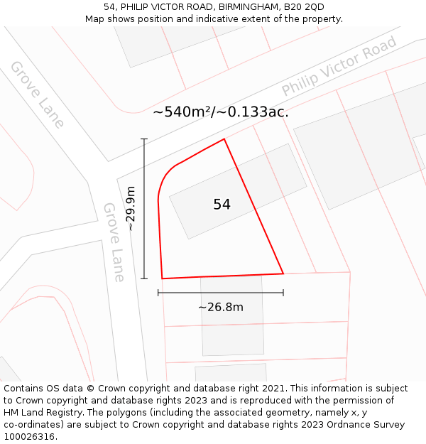 54, PHILIP VICTOR ROAD, BIRMINGHAM, B20 2QD: Plot and title map