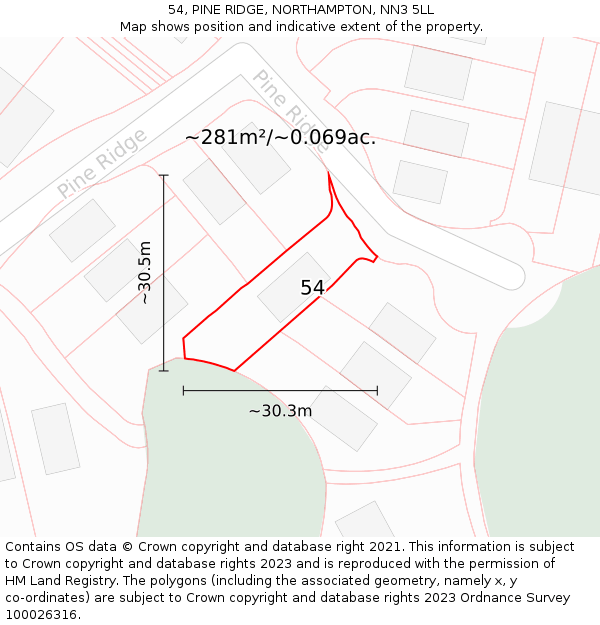 54, PINE RIDGE, NORTHAMPTON, NN3 5LL: Plot and title map