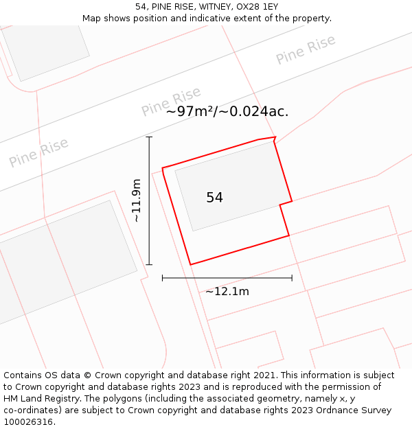 54, PINE RISE, WITNEY, OX28 1EY: Plot and title map