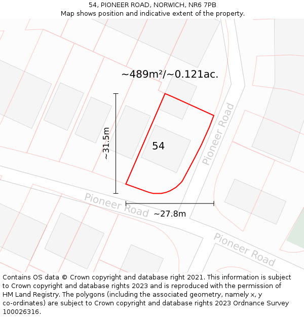 54, PIONEER ROAD, NORWICH, NR6 7PB: Plot and title map