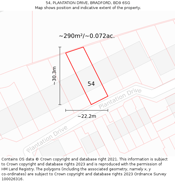 54, PLANTATION DRIVE, BRADFORD, BD9 6SG: Plot and title map
