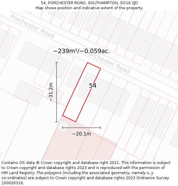 54, PORCHESTER ROAD, SOUTHAMPTON, SO19 2JD: Plot and title map