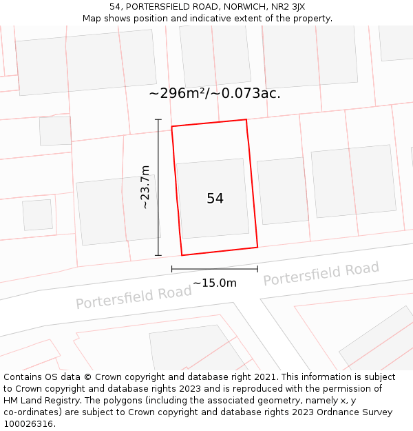 54, PORTERSFIELD ROAD, NORWICH, NR2 3JX: Plot and title map