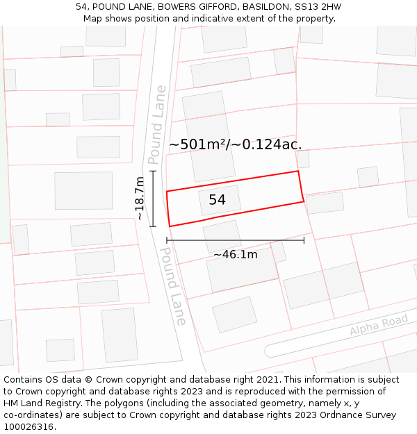 54, POUND LANE, BOWERS GIFFORD, BASILDON, SS13 2HW: Plot and title map