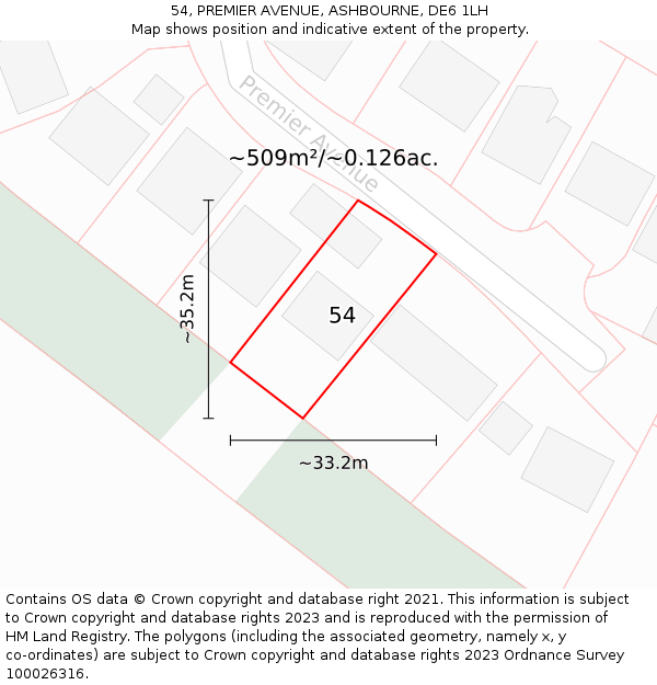 54, PREMIER AVENUE, ASHBOURNE, DE6 1LH: Plot and title map
