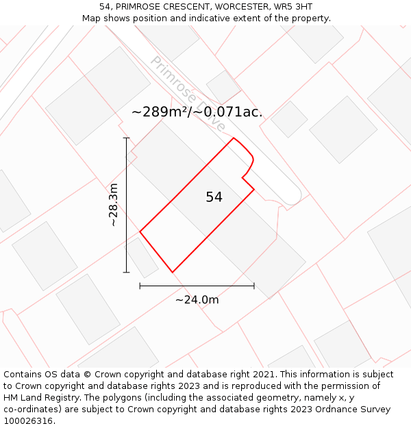 54, PRIMROSE CRESCENT, WORCESTER, WR5 3HT: Plot and title map