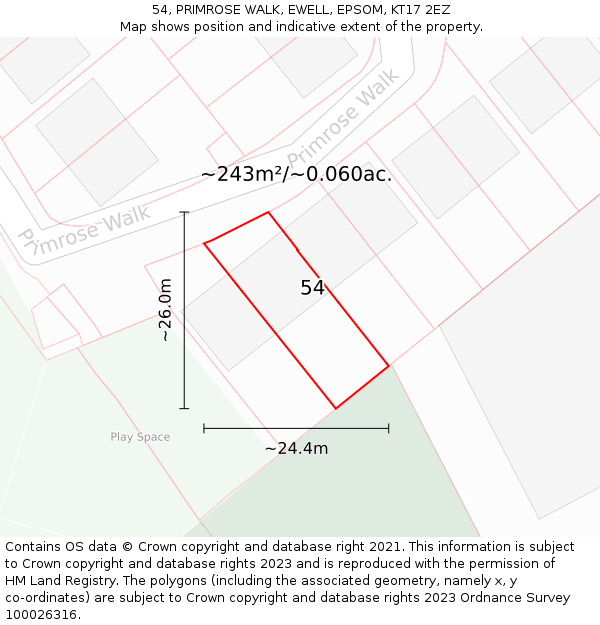 54, PRIMROSE WALK, EWELL, EPSOM, KT17 2EZ: Plot and title map