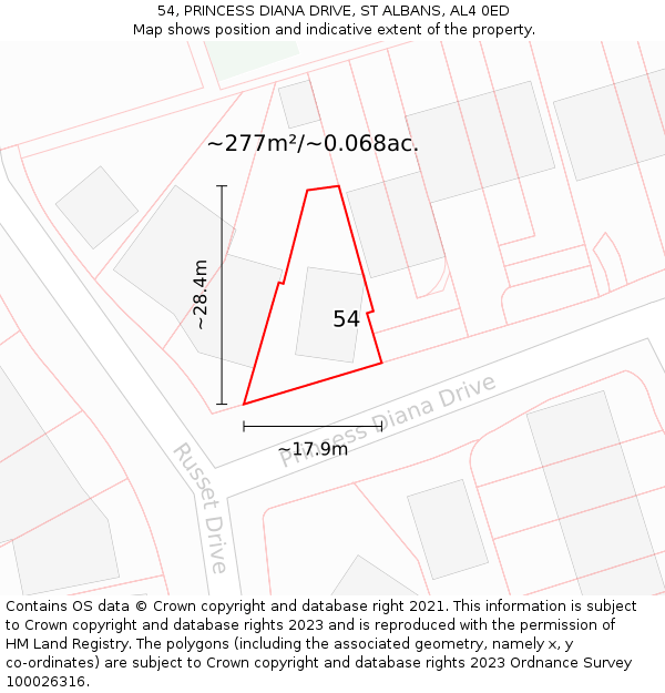 54, PRINCESS DIANA DRIVE, ST ALBANS, AL4 0ED: Plot and title map