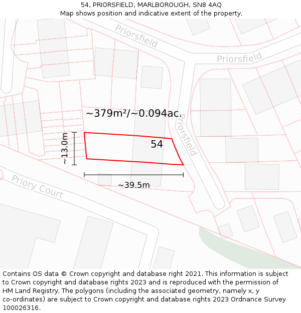 54, PRIORSFIELD, MARLBOROUGH, SN8 4AQ: Plot and title map