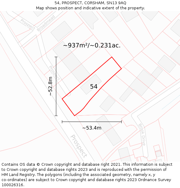 54, PROSPECT, CORSHAM, SN13 9AQ: Plot and title map