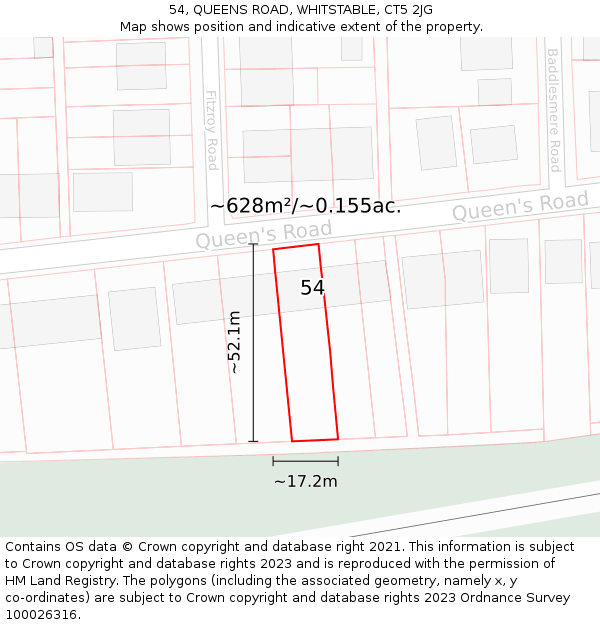 54, QUEENS ROAD, WHITSTABLE, CT5 2JG: Plot and title map