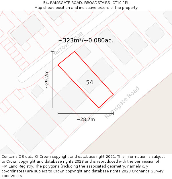 54, RAMSGATE ROAD, BROADSTAIRS, CT10 1PL: Plot and title map